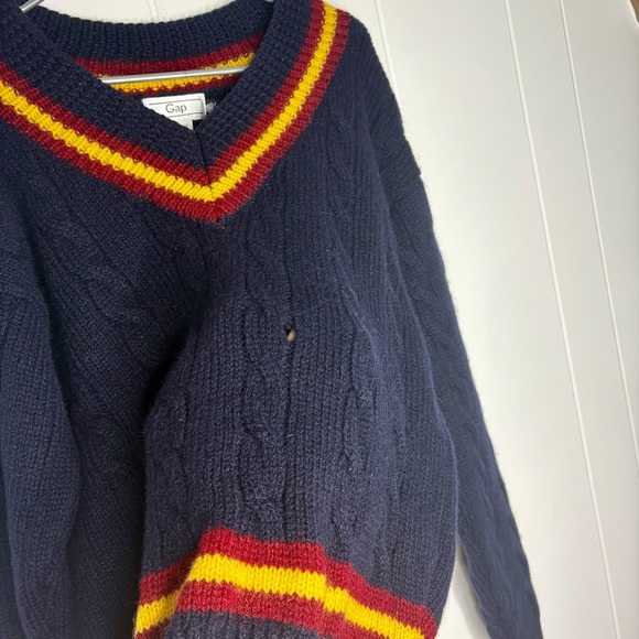 Vintage 90s GAP V-Neck Pullover 100% Shetland Wool Sweater Tennis Cricket Medium - Picture 7 of 7